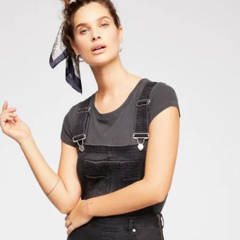 Free People Black Denim Overalls, Size 27